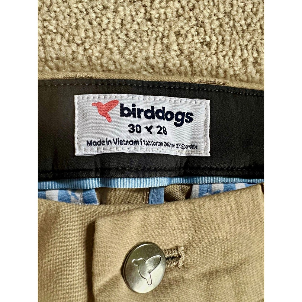 birddogs Men’s Beige Chino Pants Short Slim Tapered Flat Front 30Wx26L Pockets